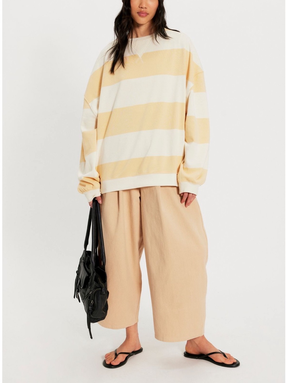 NWT free people Oversized apricot yellow classic Striped Sweatshirt